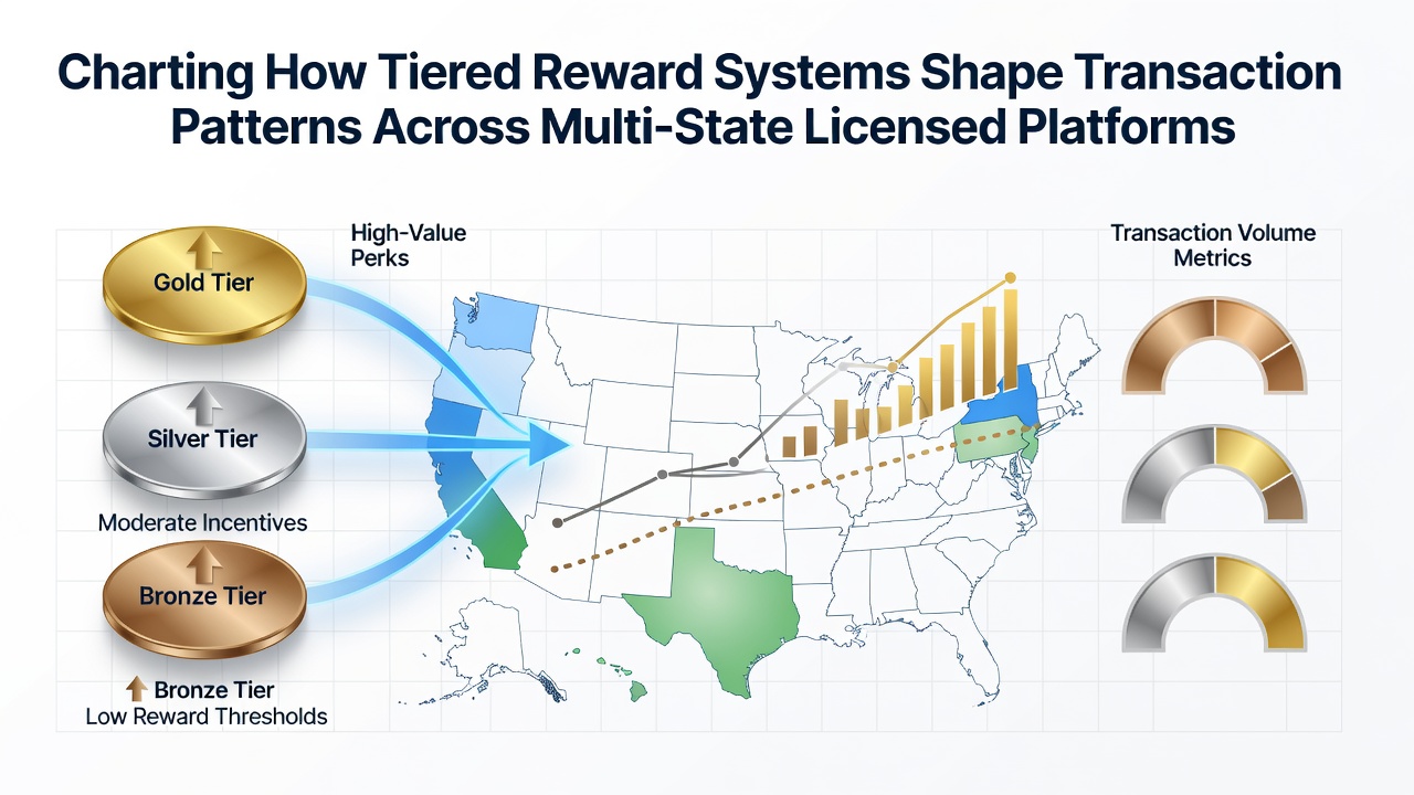 Visualization of deposit and wagering volume trends segmented by loyalty tier levels across multiple state-regulated platforms