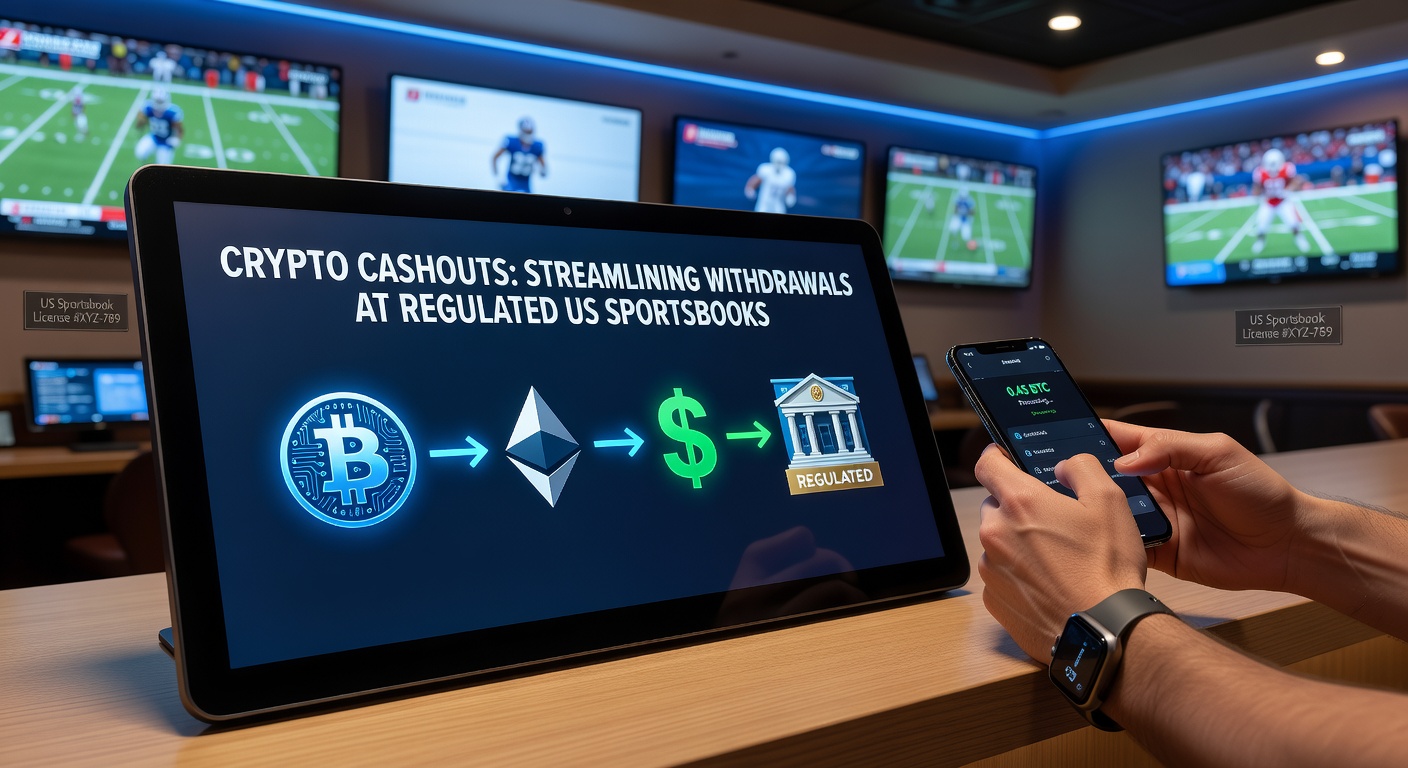 Digital illustration showing a smartphone displaying a sportsbook app with cryptocurrency icons flowing into a wallet, symbolizing fast withdrawals