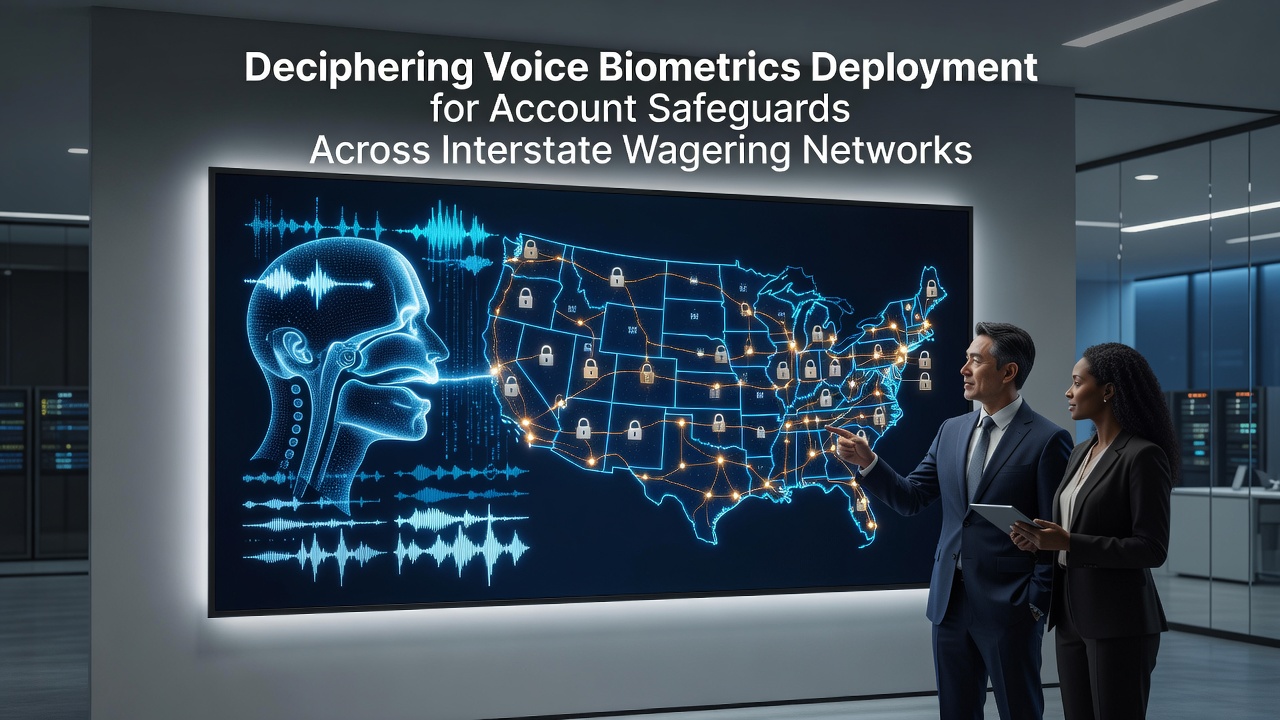 Voice biometrics technology interface showing audio waveform analysis for account verification in wagering platforms
