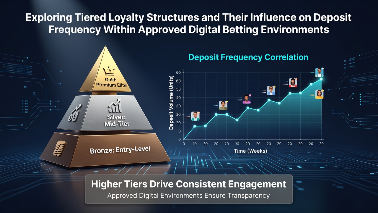 Illustration of tiered loyalty program levels in a digital betting interface showing bronze, silver, and gold tiers with deposit rewards