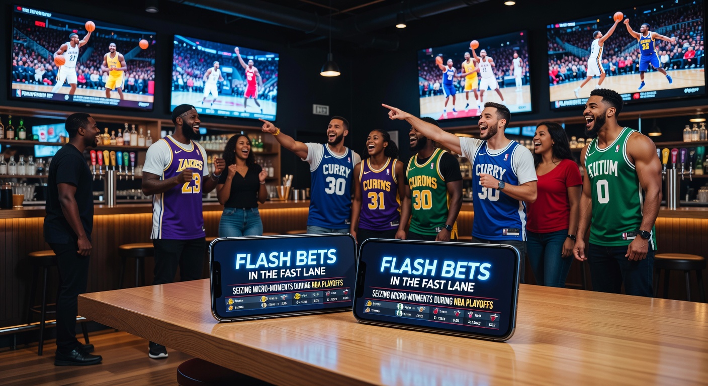 High-energy NBA playoff action with overlaid flash bet options on a betting app screen