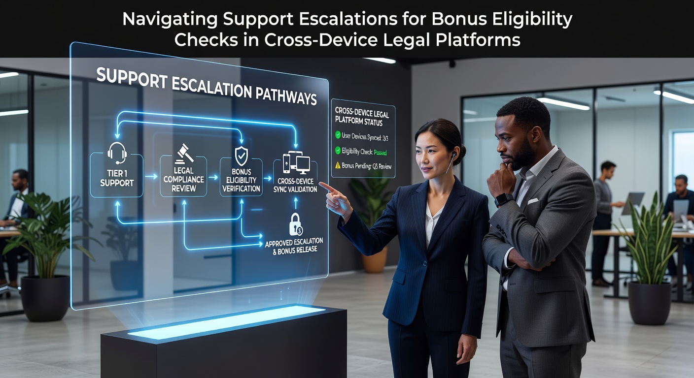 Support escalation process diagram for bonus eligibility verification across mobile and desktop platforms